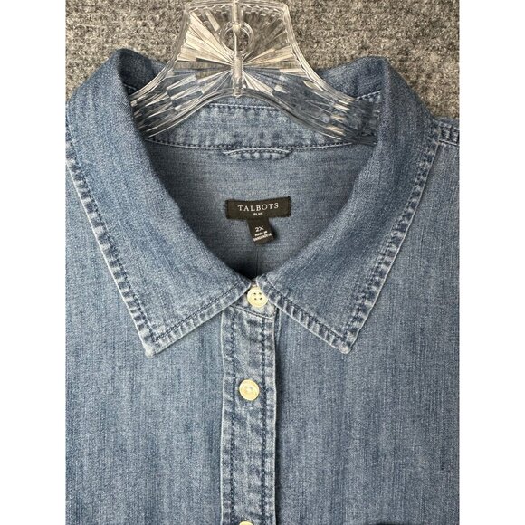 NEW Talbots Denim Chambray Shirt 2X Blue Button Front Long Sleeve Plus Size - Picture 6 of 7